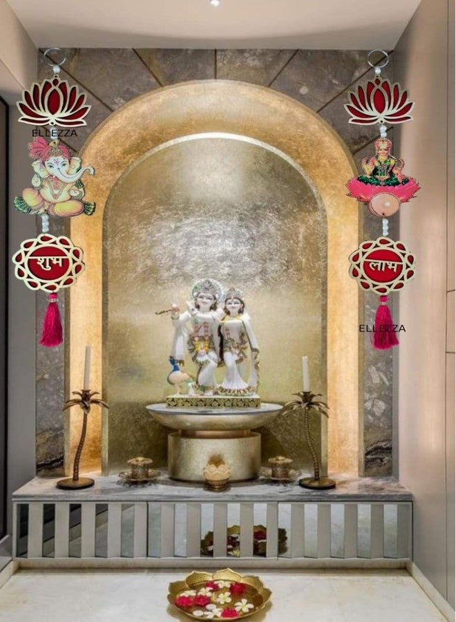 ELLEZZA Shubh Labh Lotus Laxmi Ganesh Wall Hanging, Traditional Door Decoration, 38 cm x 9.9 cm, Red - Image 4
